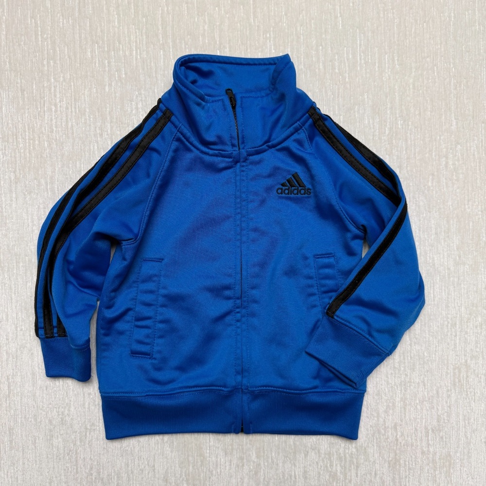 Adidas Track Jacket Kids 12M Bold Blue 3 Stripe Sports Athletic Logo Zip Trendy